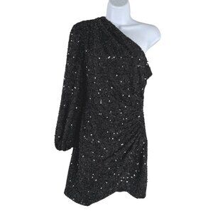 Elliatt Sequins Kehlani Mini Dress Small One Shoulder Black Cocktail‎ DR-1750